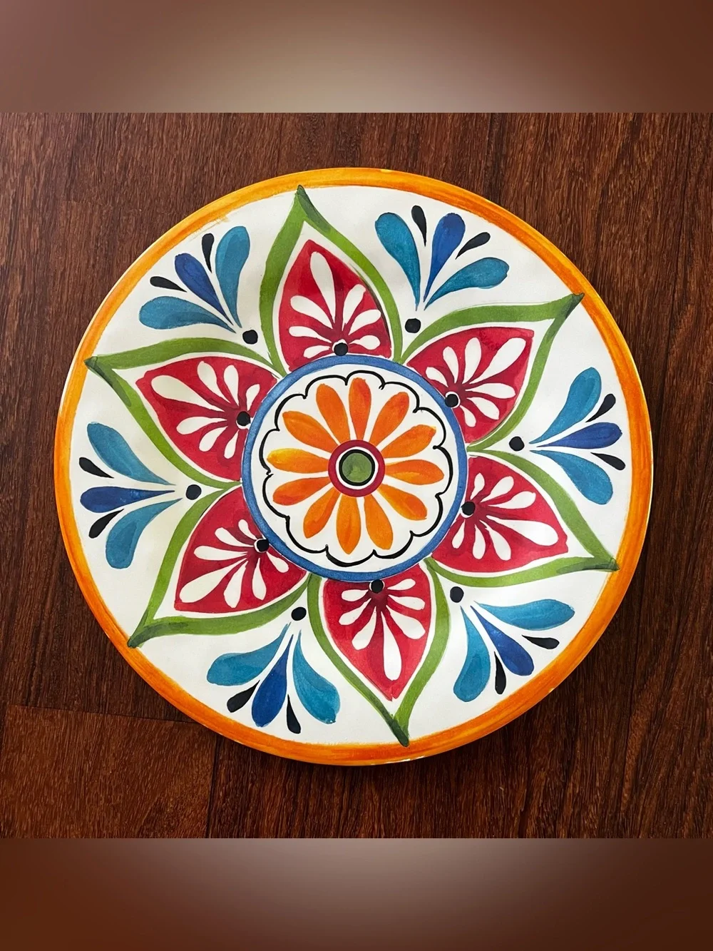 Bed Bath & Beyond Melamine 10.5” Dinner Plates Boho Tuscany Orange Set Of 4